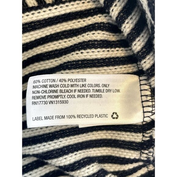 A New Day Womens Navy White Striped Hoodie S Pocket Knit Sweater soft drawstring - Picture 3 of 4